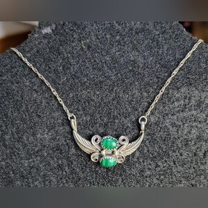 Vintage Silver Necklace with Green Stones
